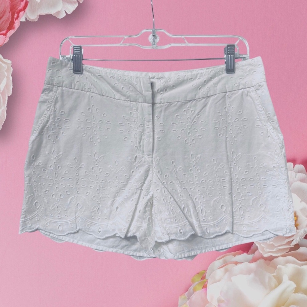 Crown & Ivy White Cotton Eyelet Women Shorts